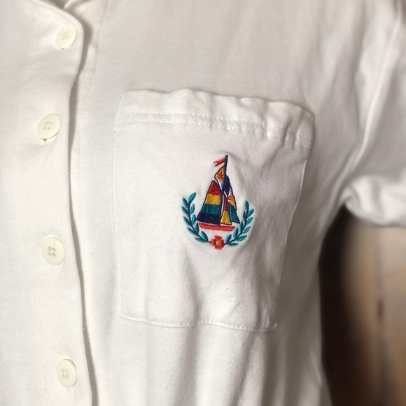 Vintage 80s/90s Charter Club White Cotton Romper Nautical Sailboat Logo Cover Up - Picture 6 of 8